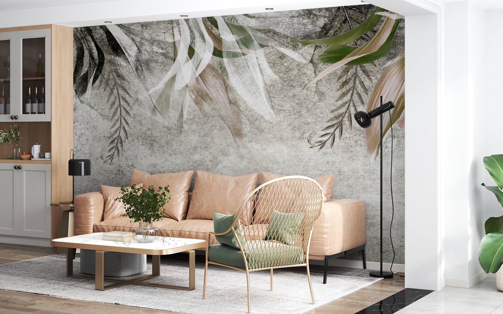 Fototapet flori și frunze agățate