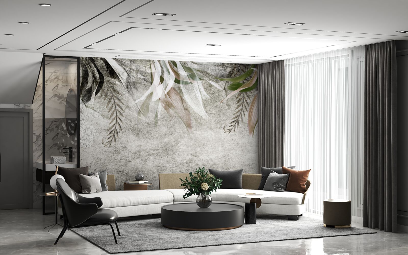 Fototapet flori și frunze agățate