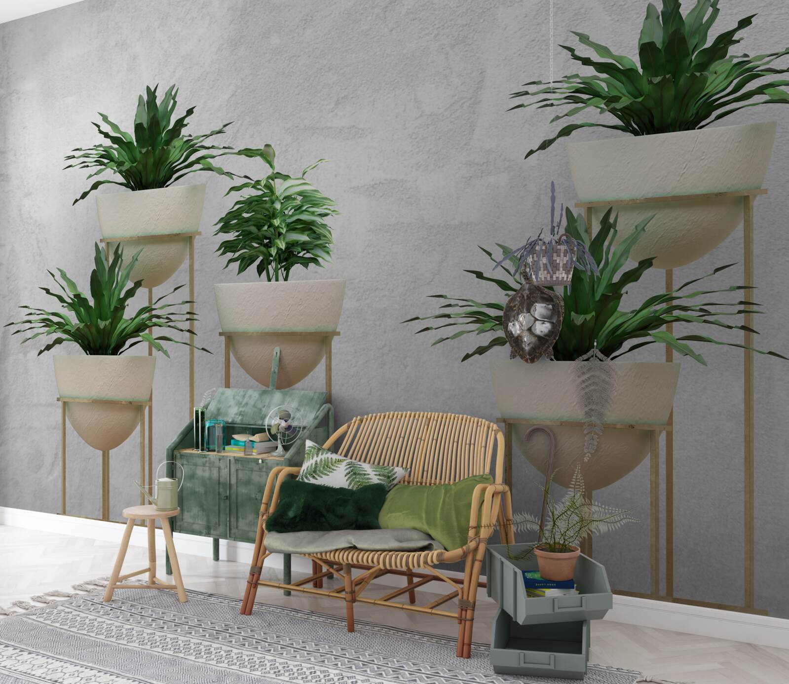 Fototapet flori verzi în ghivece delicate