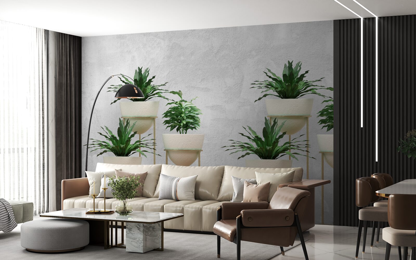 Fototapet flori verzi în ghivece delicate