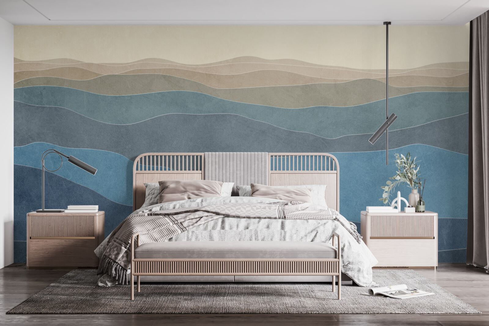 Fototapet la răsărit dealuri multicolore și avioane