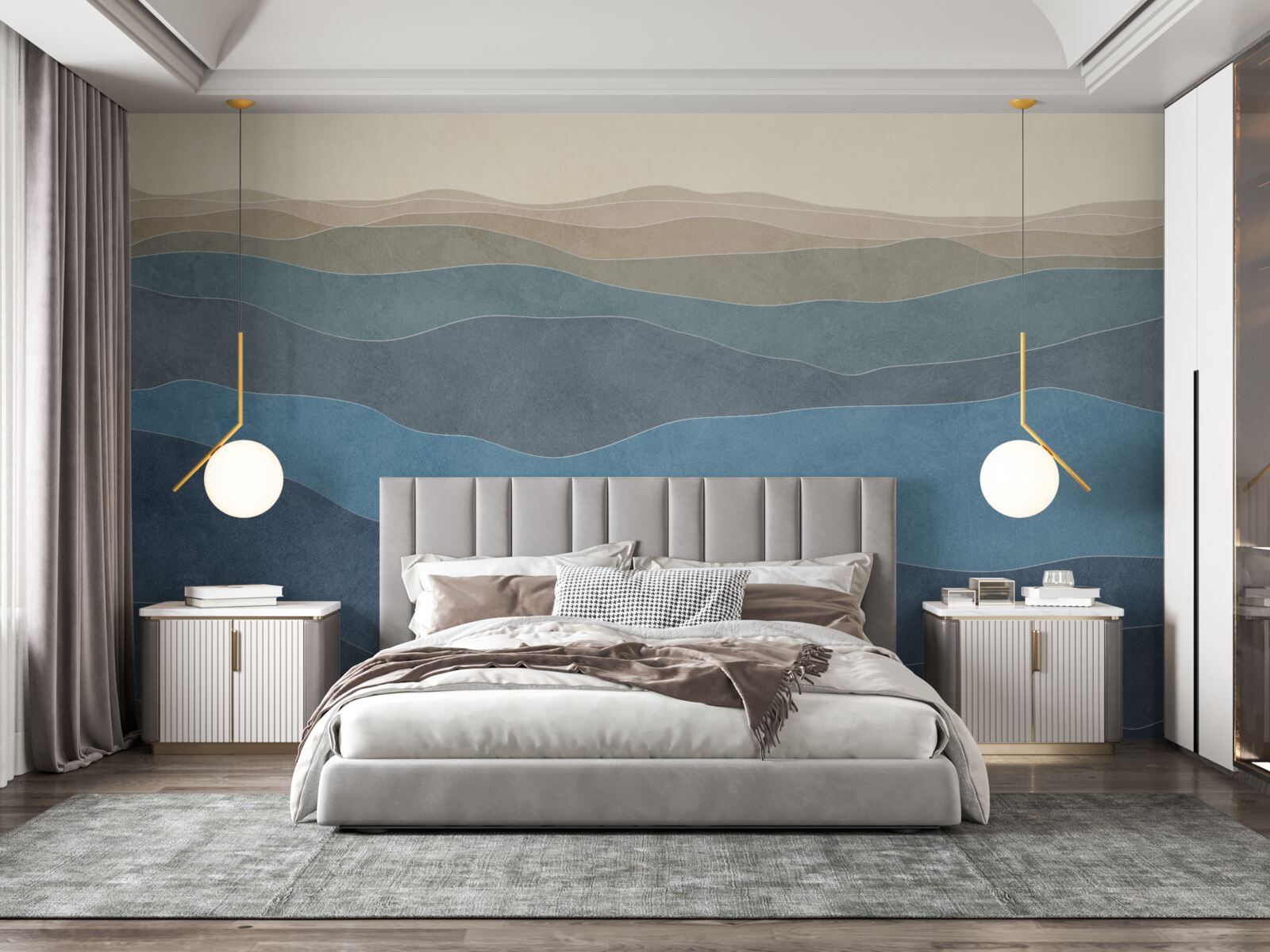 Fototapet la răsărit dealuri multicolore și avioane