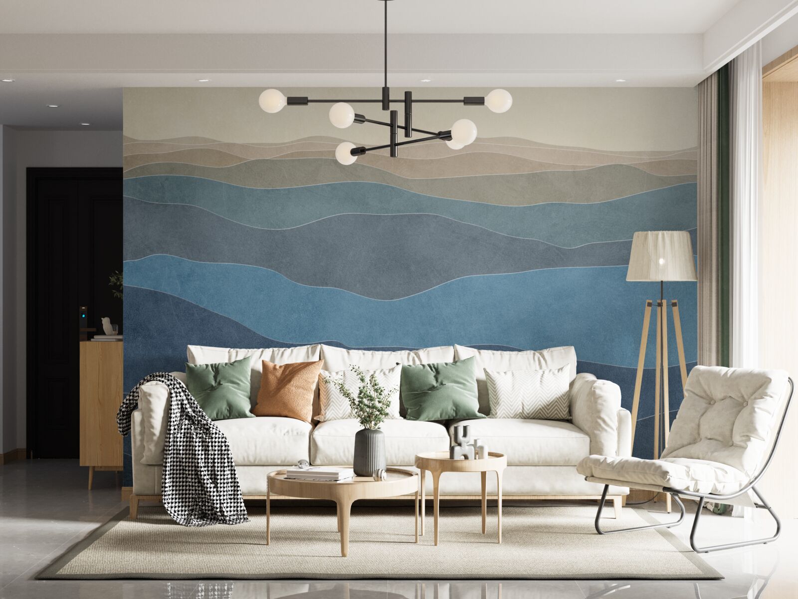 Fototapet la răsărit dealuri multicolore și avioane