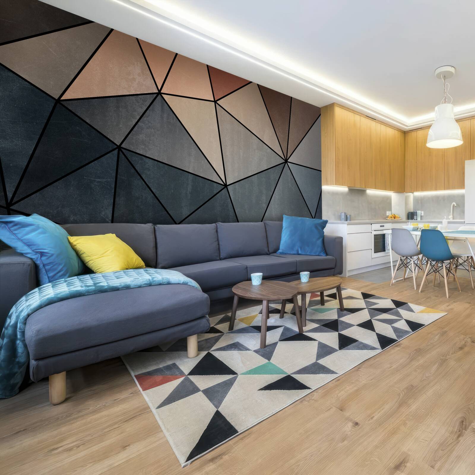 Fototapet figuri tridimensionale din lemn în culori blânde