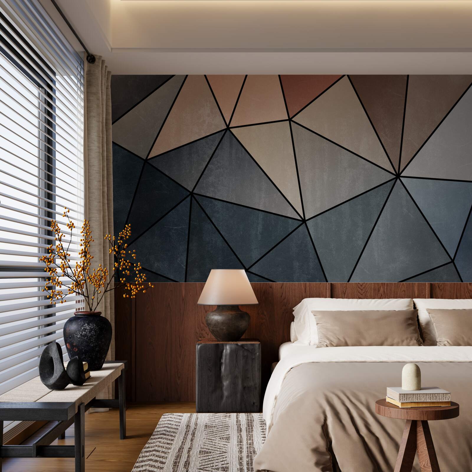 Fototapet figuri tridimensionale din lemn în culori blânde