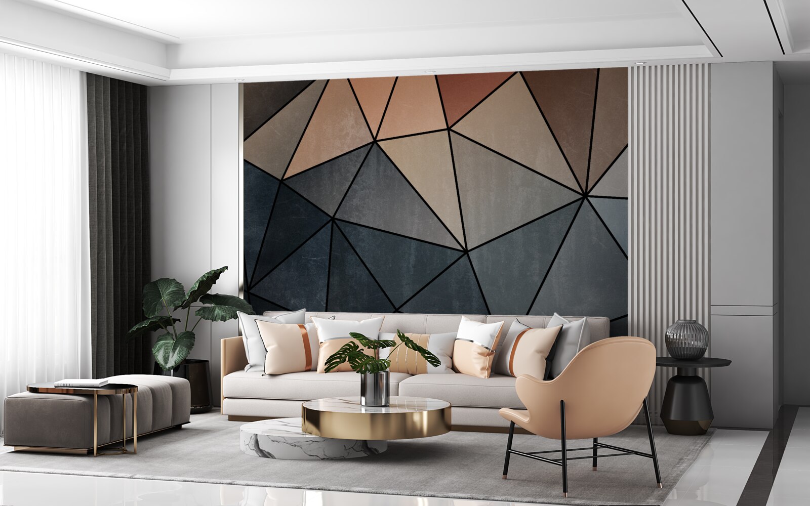 Fototapet figuri tridimensionale din lemn în culori blânde