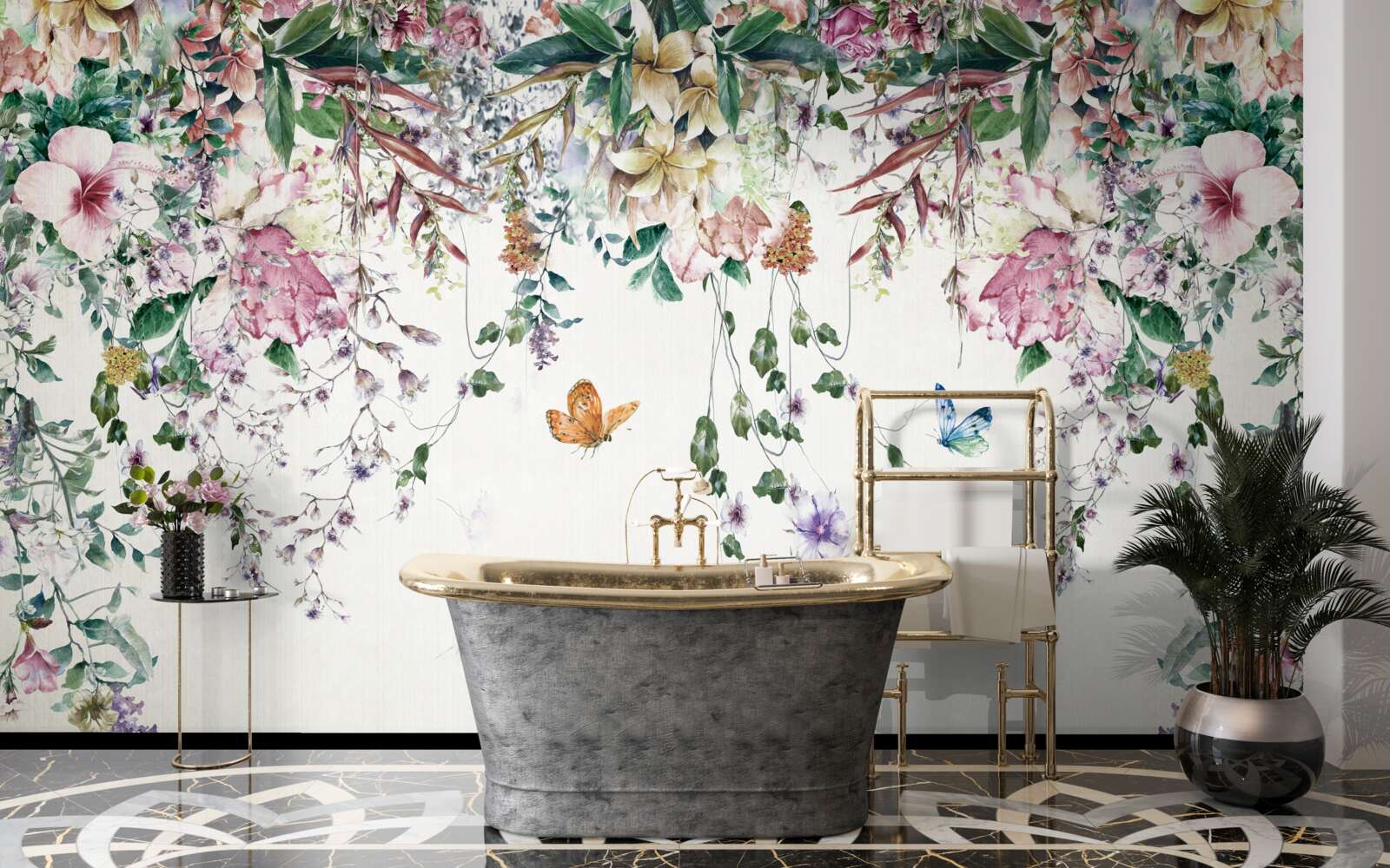 Fototapet o grădină în care plantele de pământ înfloresc vara