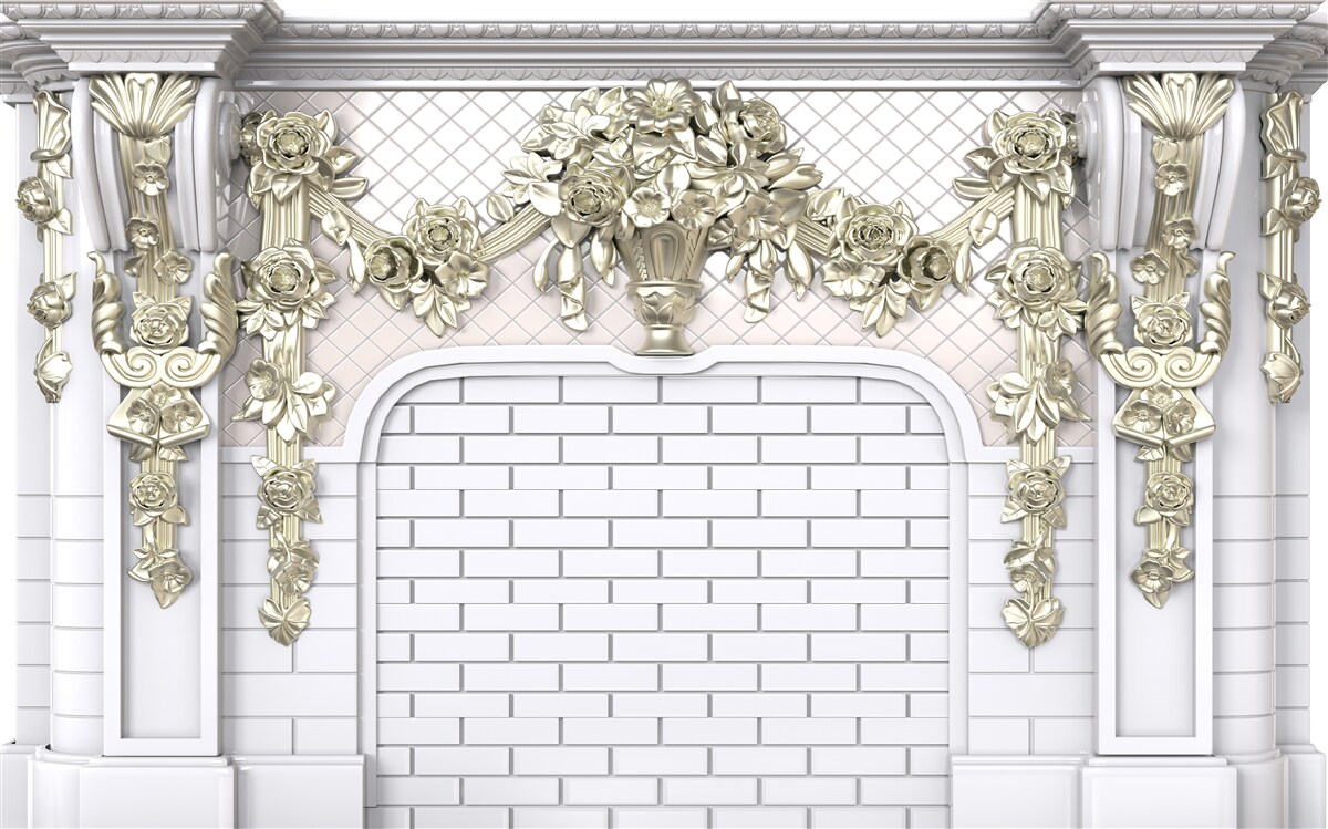 Fototapet șemineu, bogat decorat