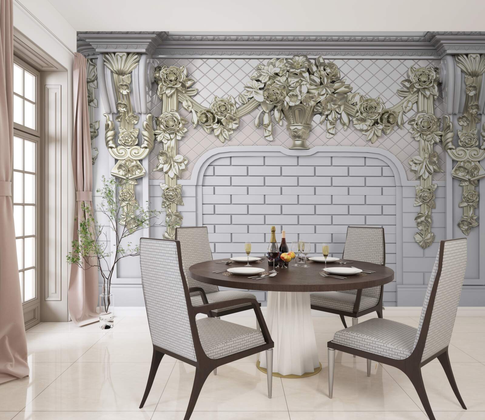 Fototapet șemineu, bogat decorat