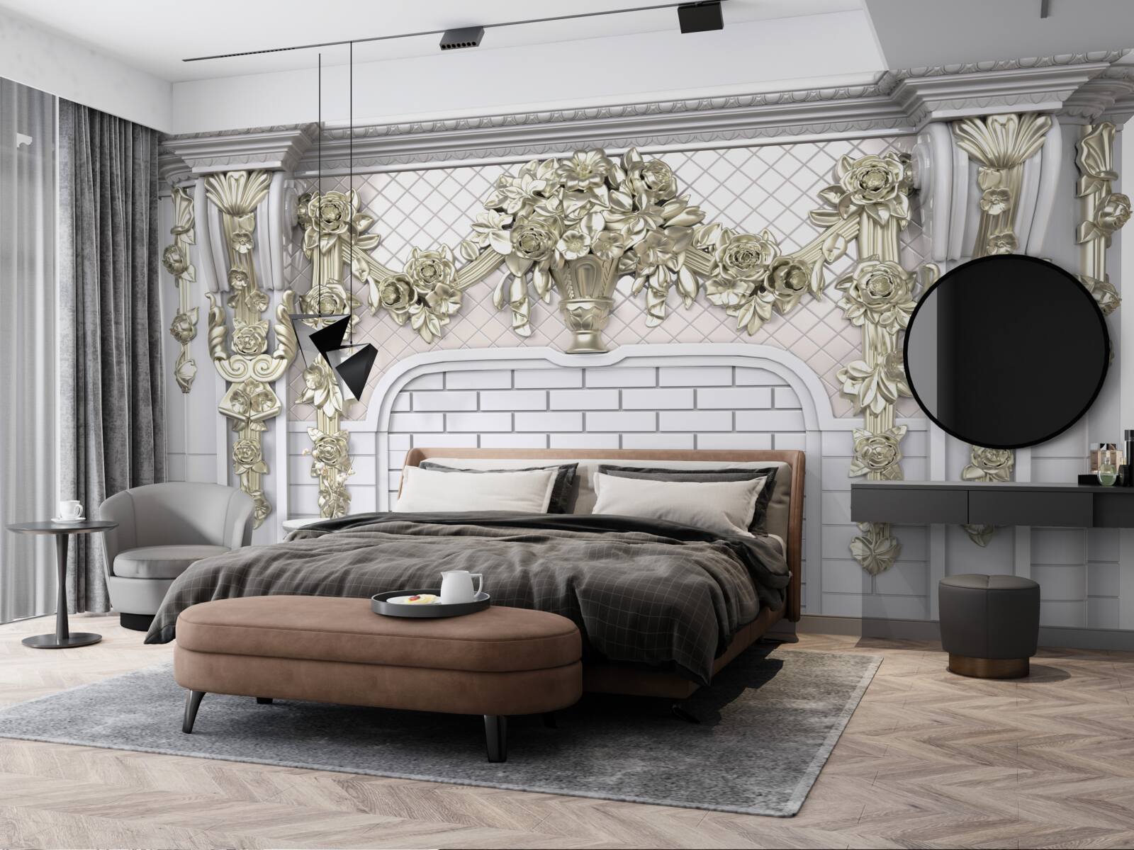 Fototapet șemineu, bogat decorat