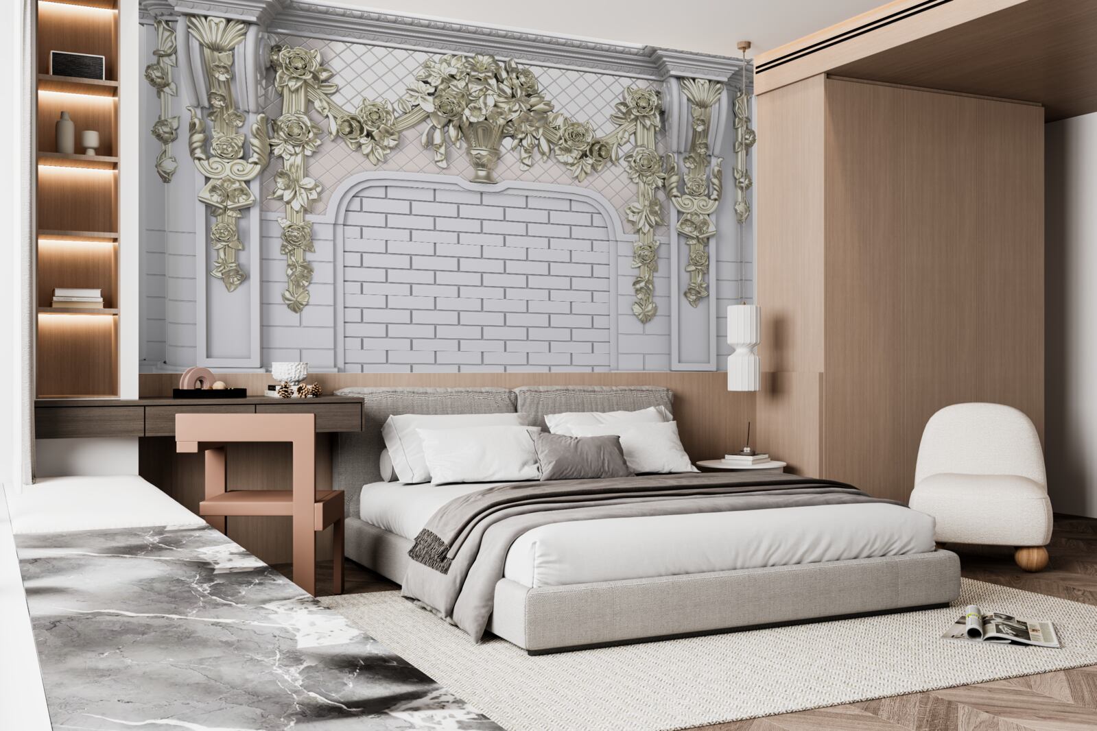 Fototapet șemineu, bogat decorat