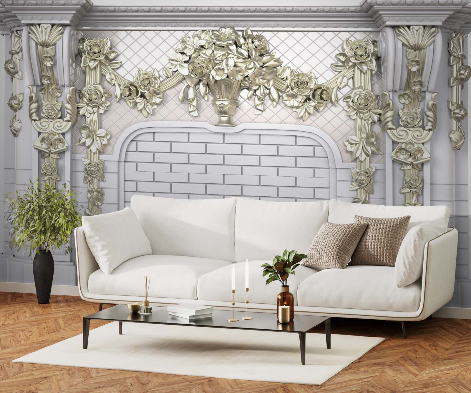 Fototapet șemineu, bogat decorat