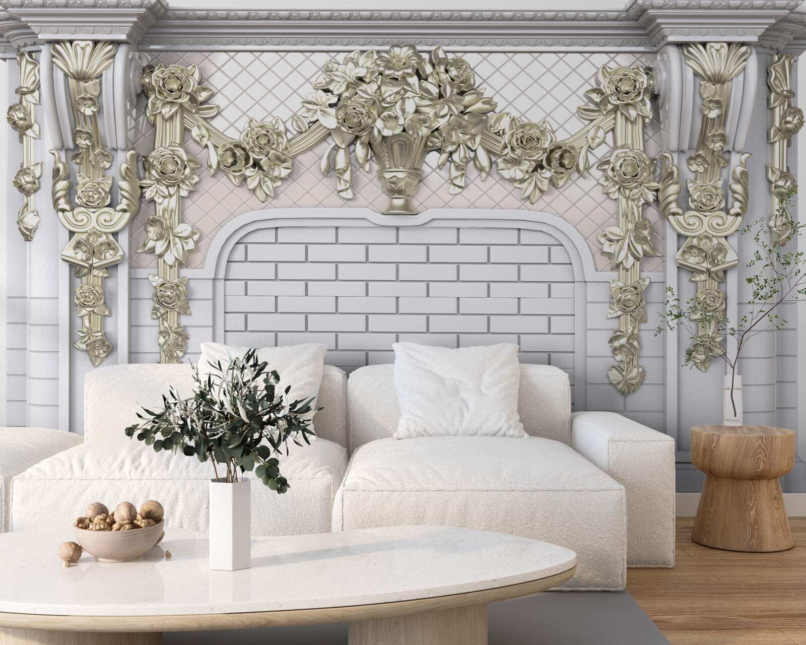 Fototapet șemineu, bogat decorat