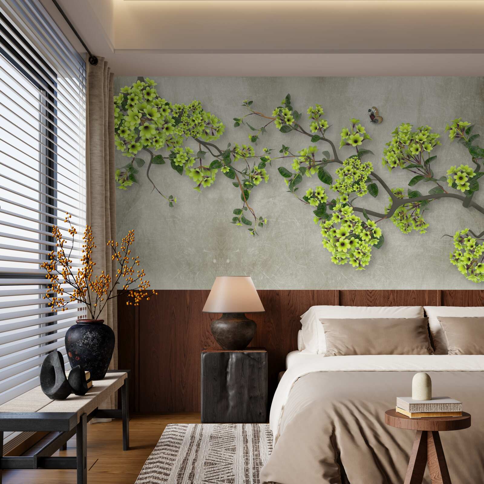 Fototapet ramură de magnolie presărată cu muguri verzi luxurianți