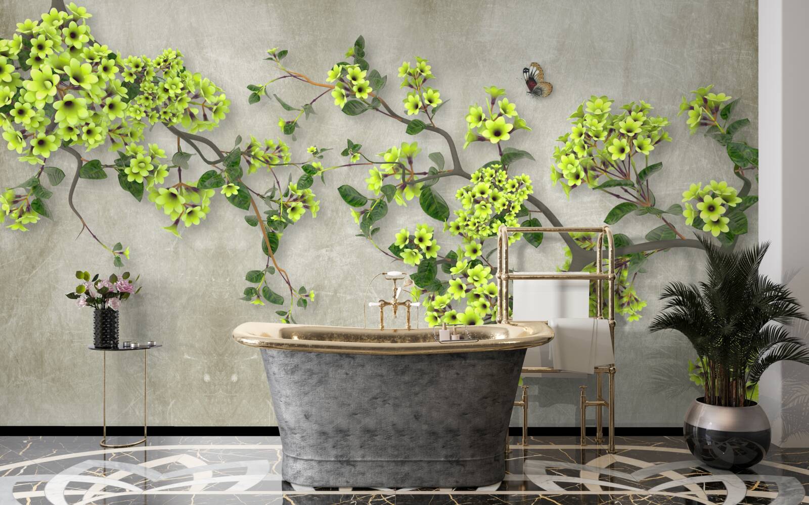 Fototapet ramură de magnolie presărată cu muguri verzi luxurianți