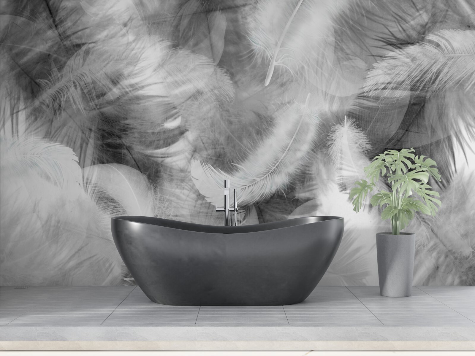 Fototapet pene albe și negre plutesc în aer