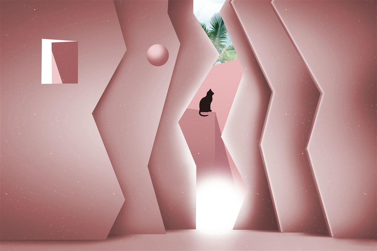 Fototapet tunel realizat în stil abstract și pictat în nuanțe de roz