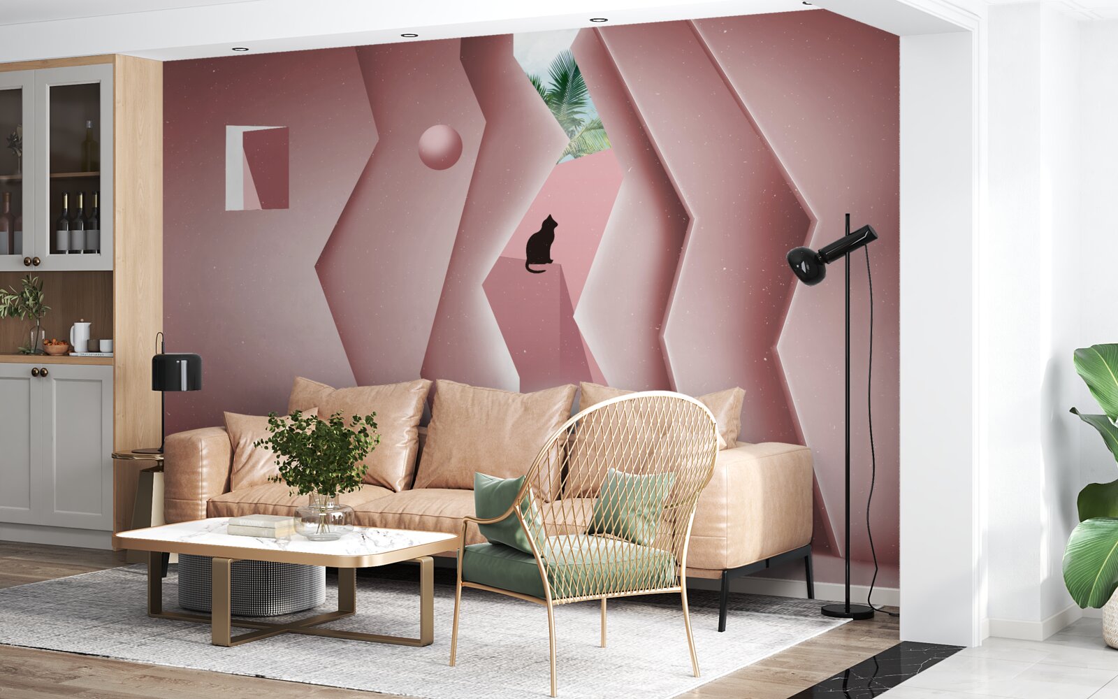 Fototapet tunel realizat în stil abstract și pictat în nuanțe de roz