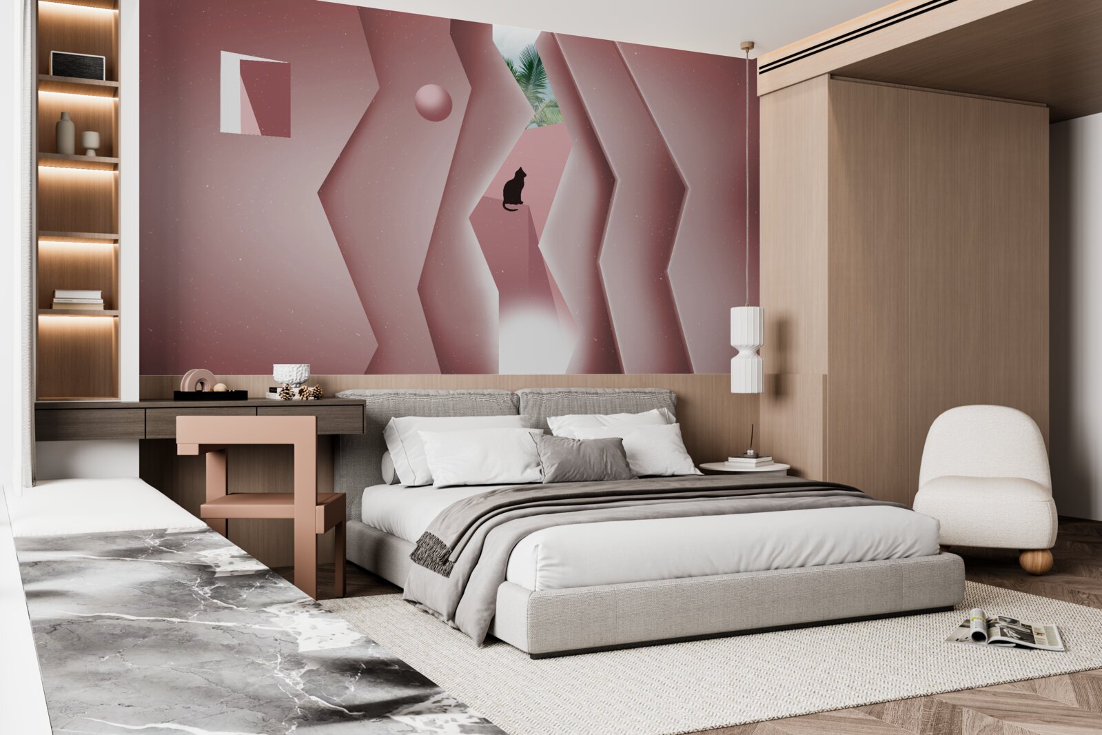 Fototapet tunel realizat în stil abstract și pictat în nuanțe de roz