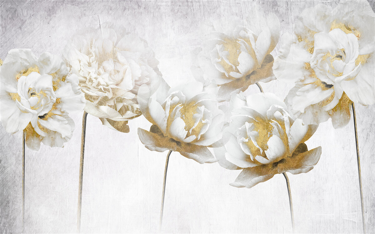 Fototapet plante elegante din aur și mătase