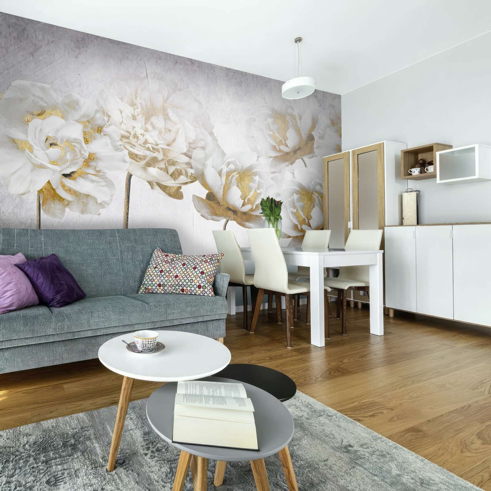 Fototapet plante elegante din aur și mătase