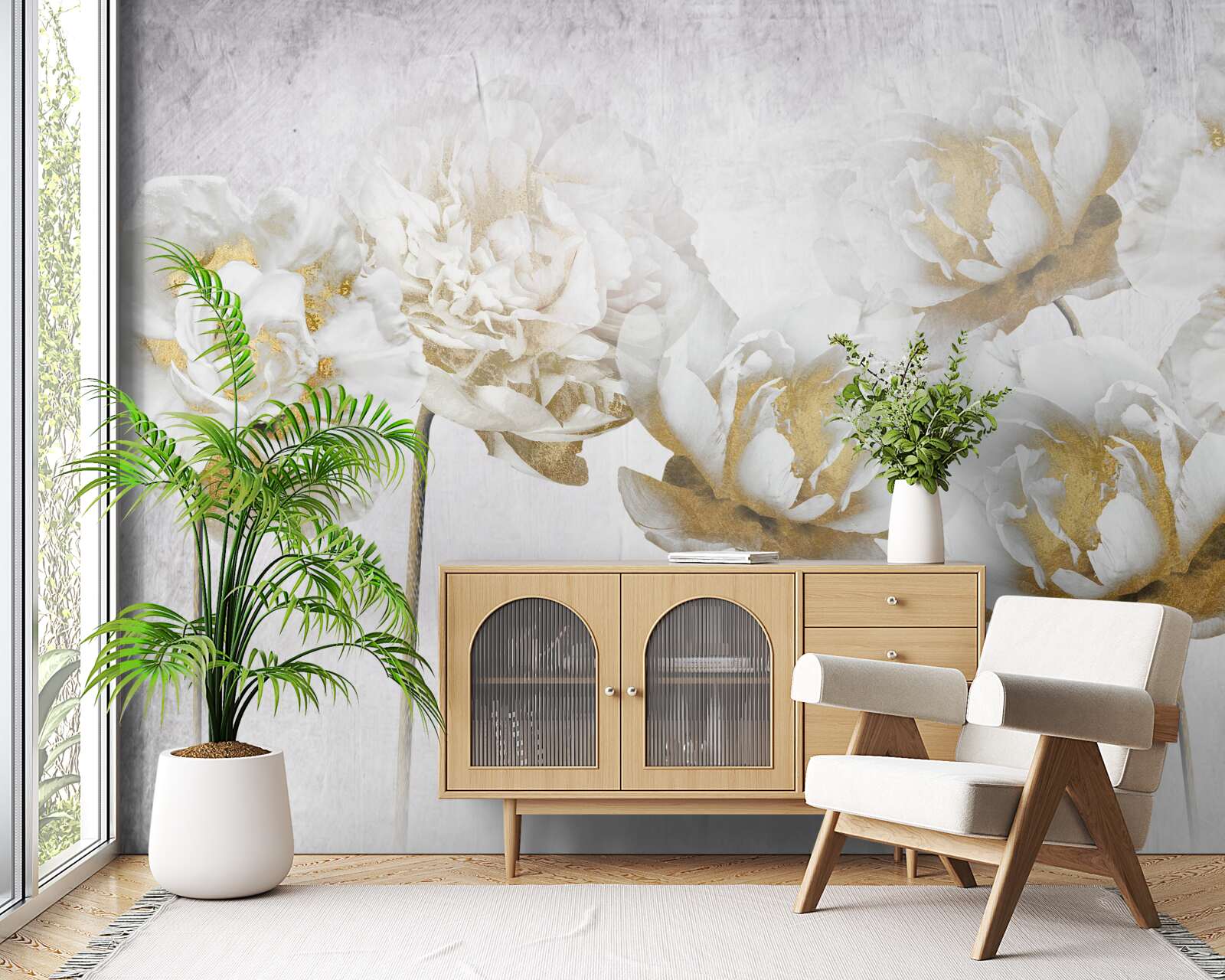 Fototapet plante elegante din aur și mătase