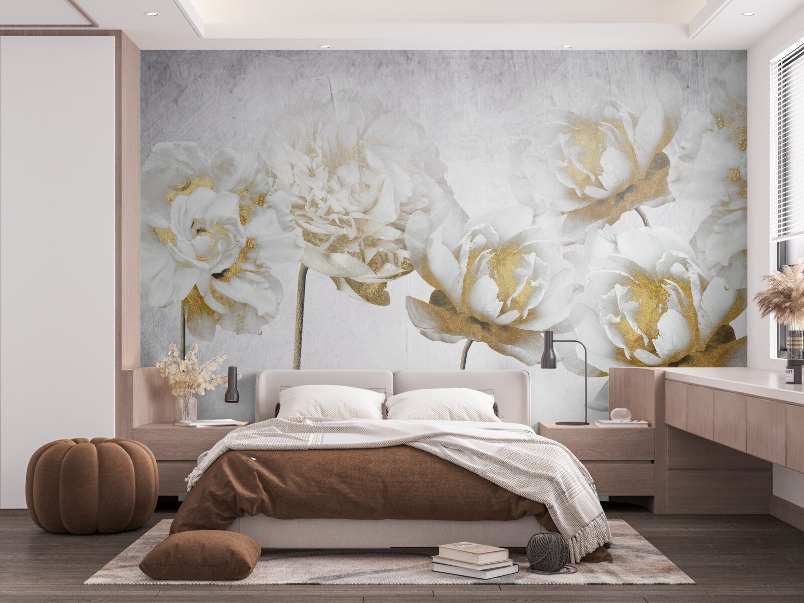 Fototapet plante elegante din aur și mătase