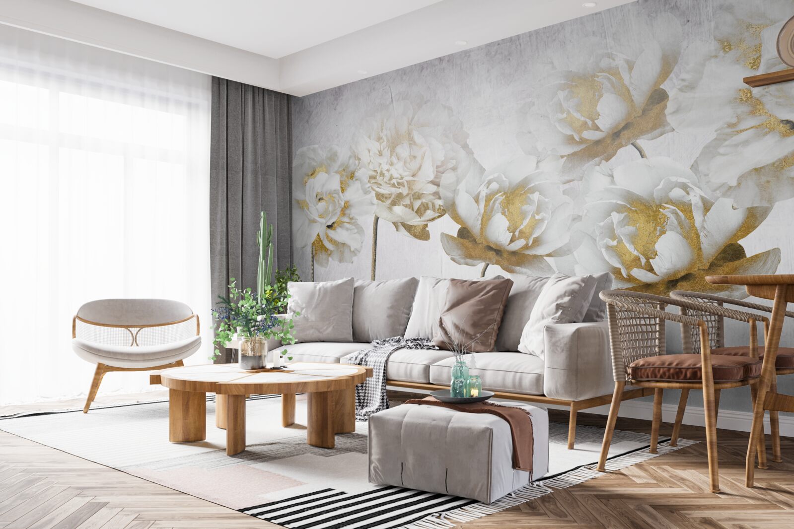 Fototapet plante elegante din aur și mătase