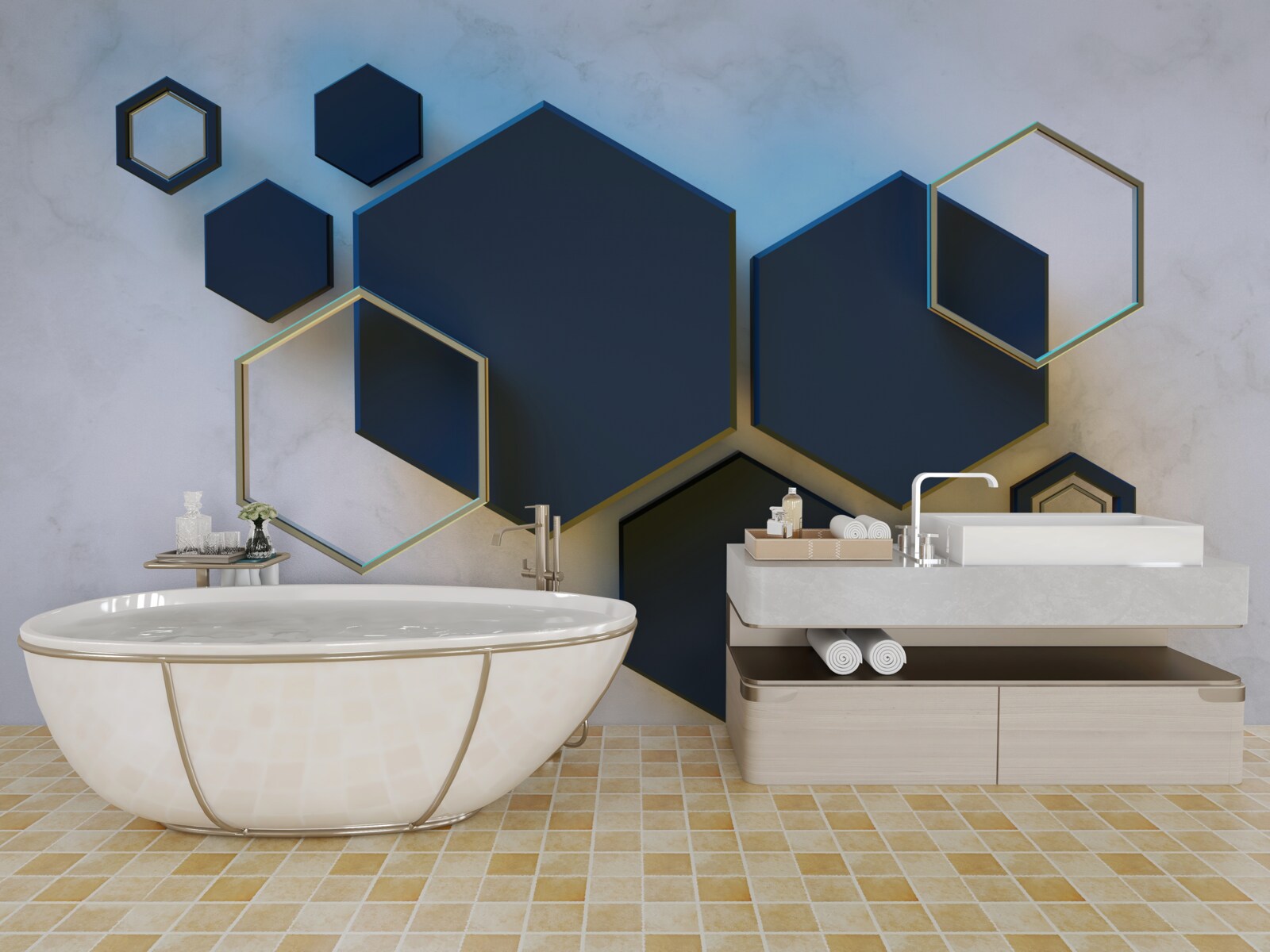 Fototapet hexagoane negre plutitoare