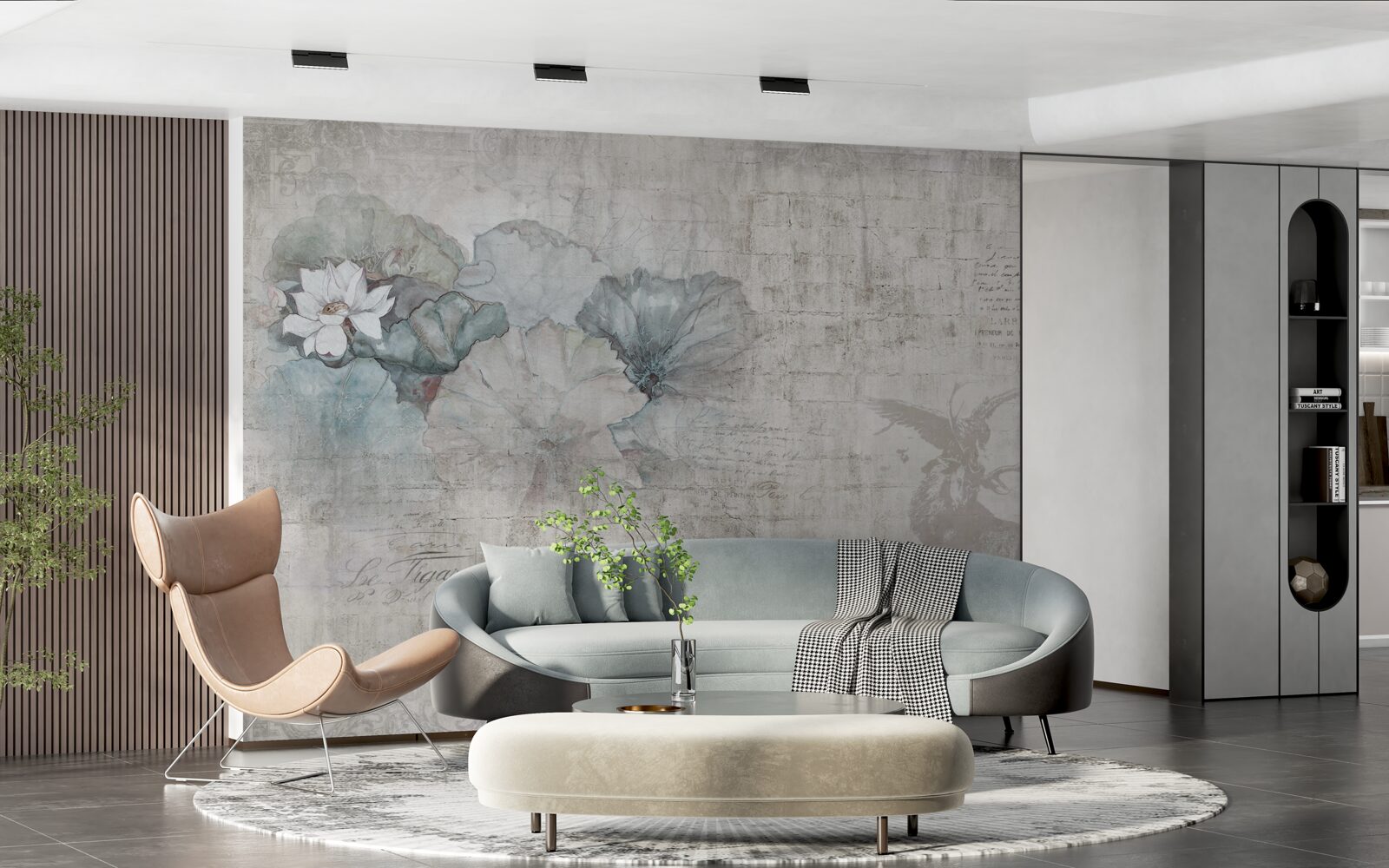 Fototapet acuarelă reprezentând o căprioară și flori albastre