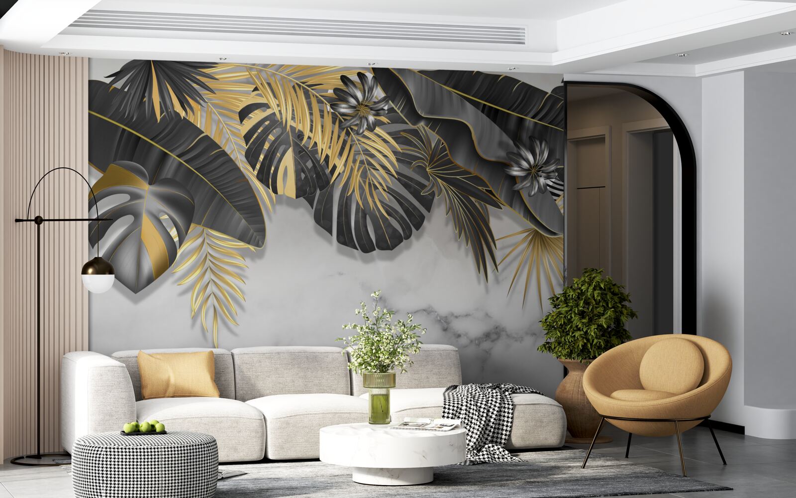 Fototapet jungla tropicală răspândește nuanțe de frunze negre și aurii