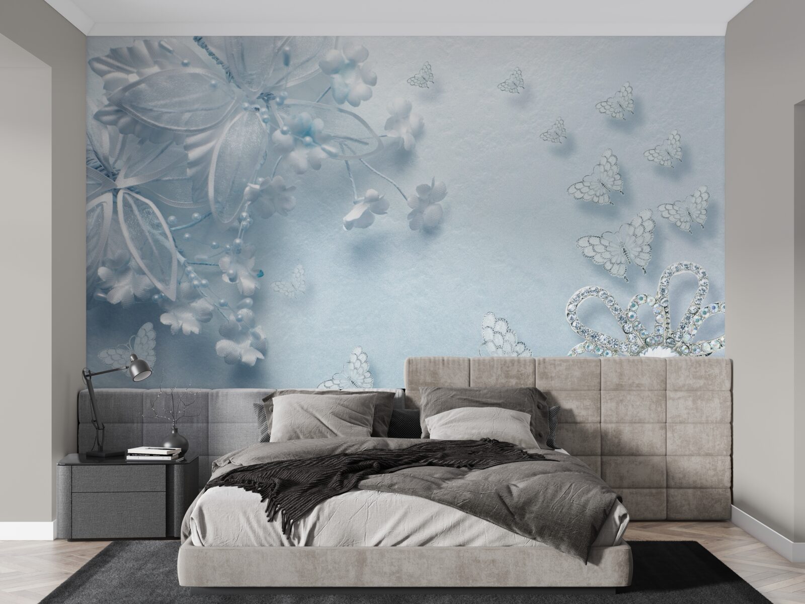 Fototapet muguri înfloriți sub fluturi aeropurtați