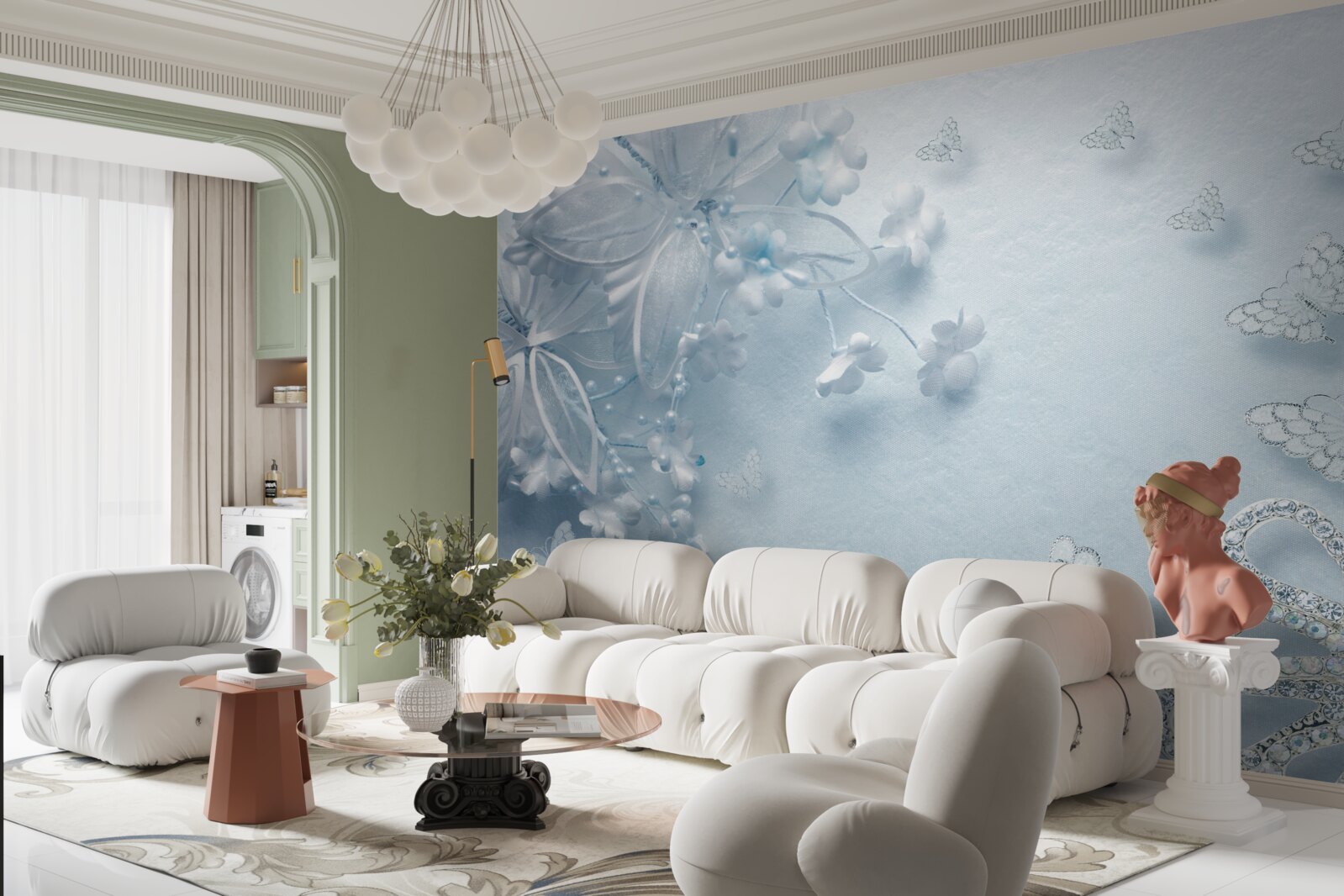 Fototapet muguri înfloriți sub fluturi aeropurtați