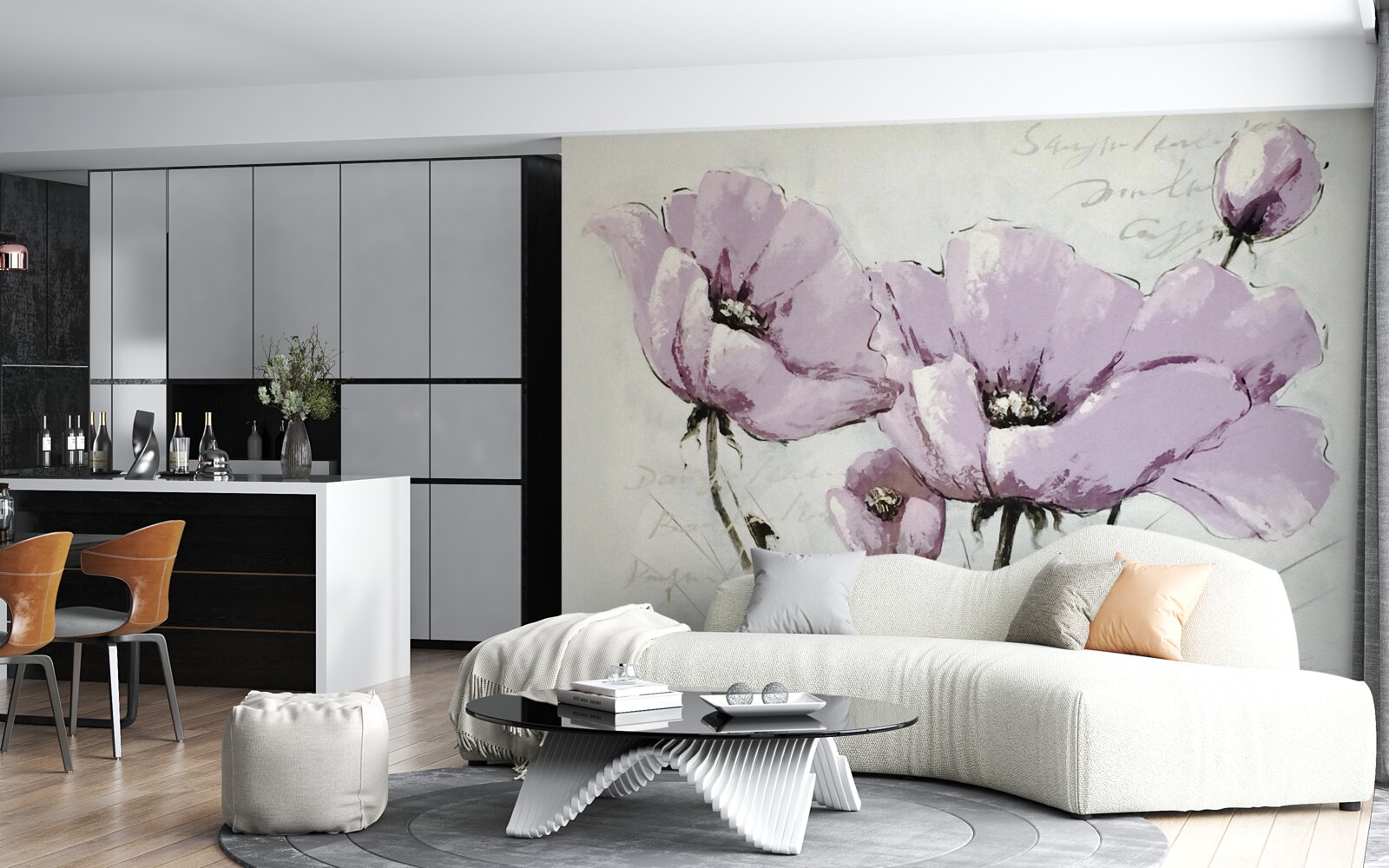 Fototapet pat de flori liliac mac de vară