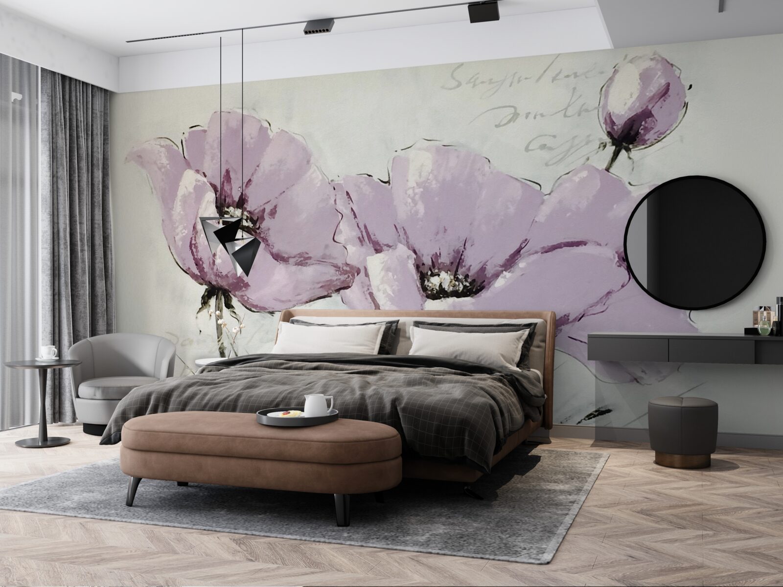 Fototapet pat de flori liliac mac de vară