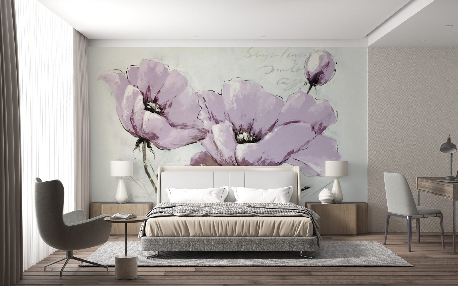 Fototapet pat de flori liliac mac de vară