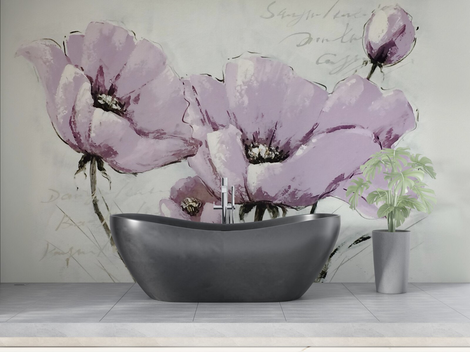 Fototapet pat de flori liliac mac de vară