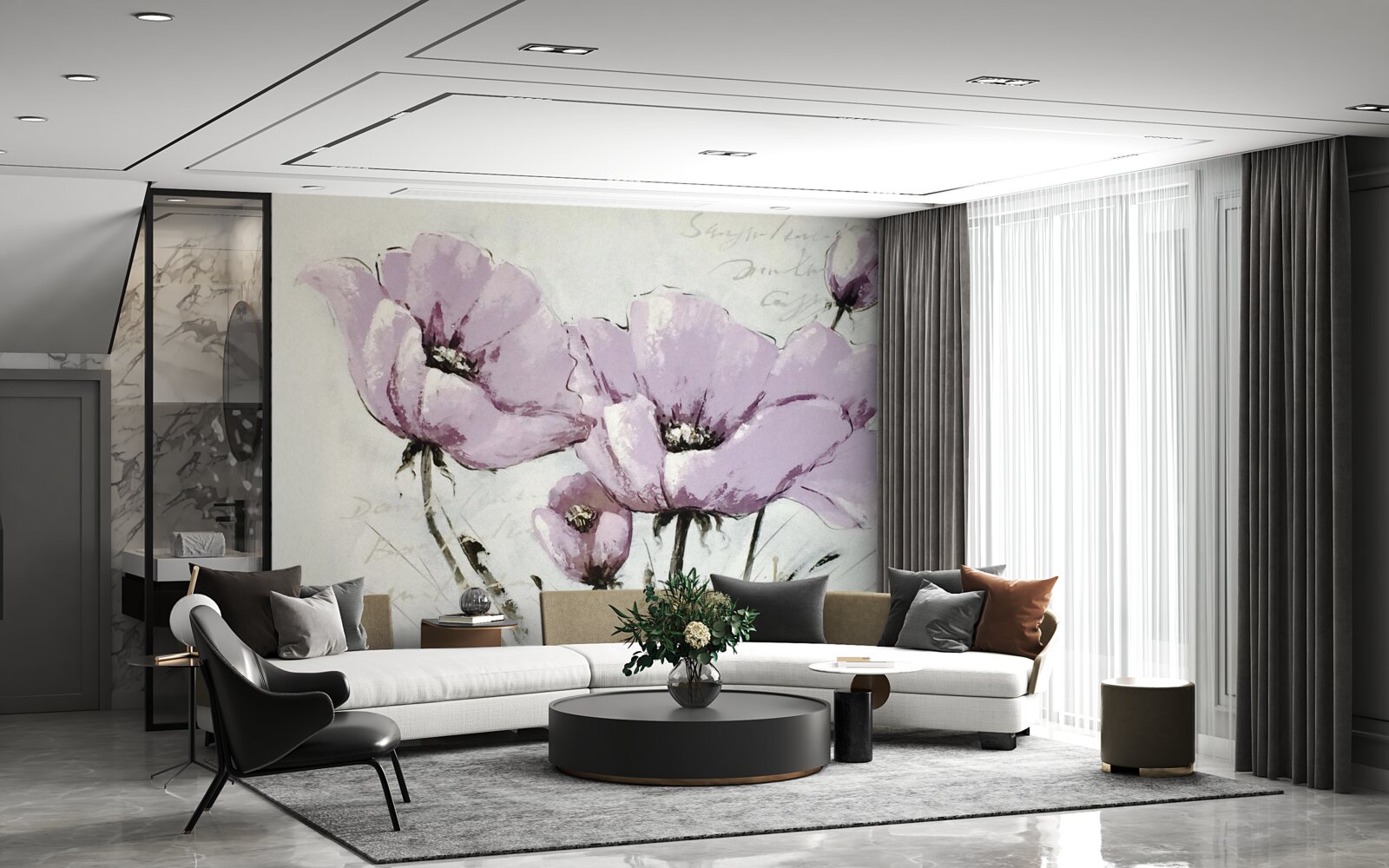 Fototapet pat de flori liliac mac de vară