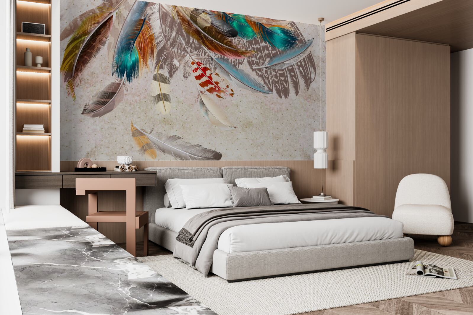 Fototapet căderea penelor multicolore