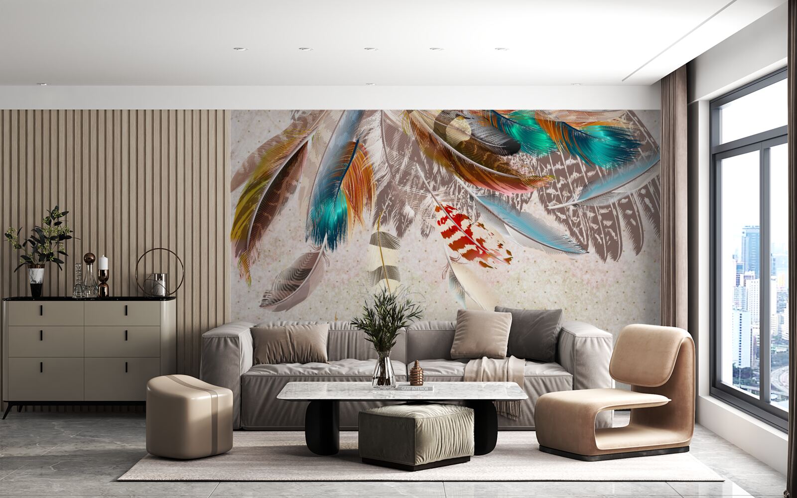 Fototapet căderea penelor multicolore