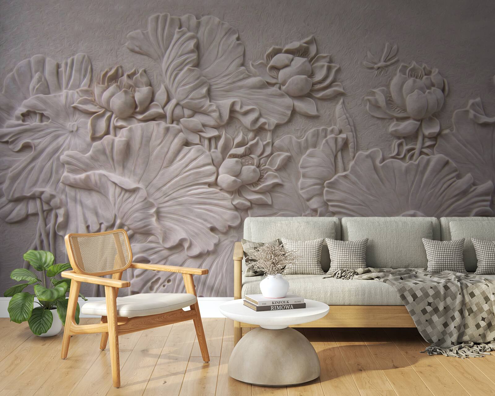 Fototapet relief de lut decorat cu imagini de flori și plante