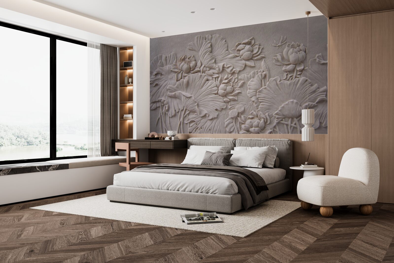 Fototapet relief de lut decorat cu imagini de flori și plante