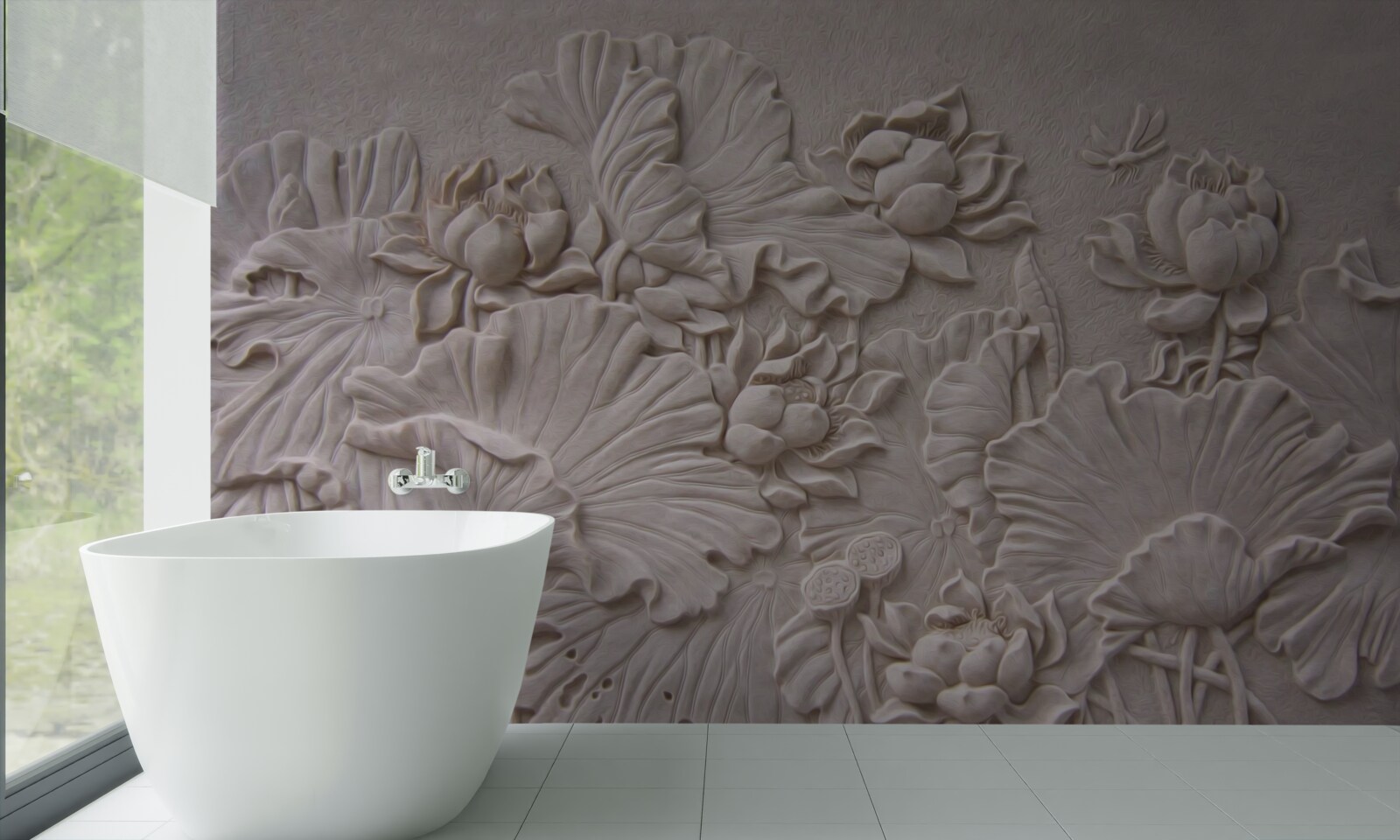 Fototapet relief de lut decorat cu imagini de flori și plante