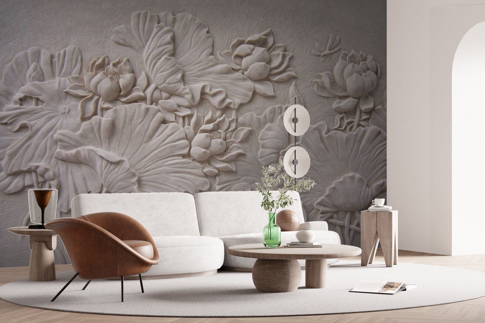 Fototapet relief de lut decorat cu imagini de flori și plante