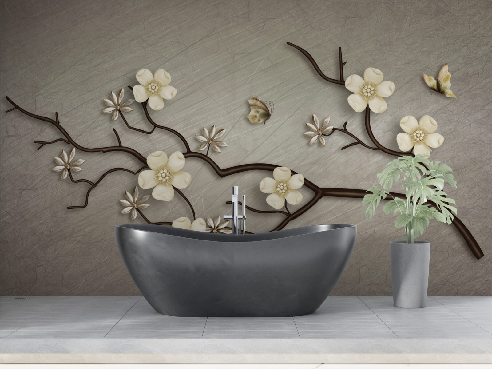 Fototapet ramură de magnolie înflorită cu flori albe