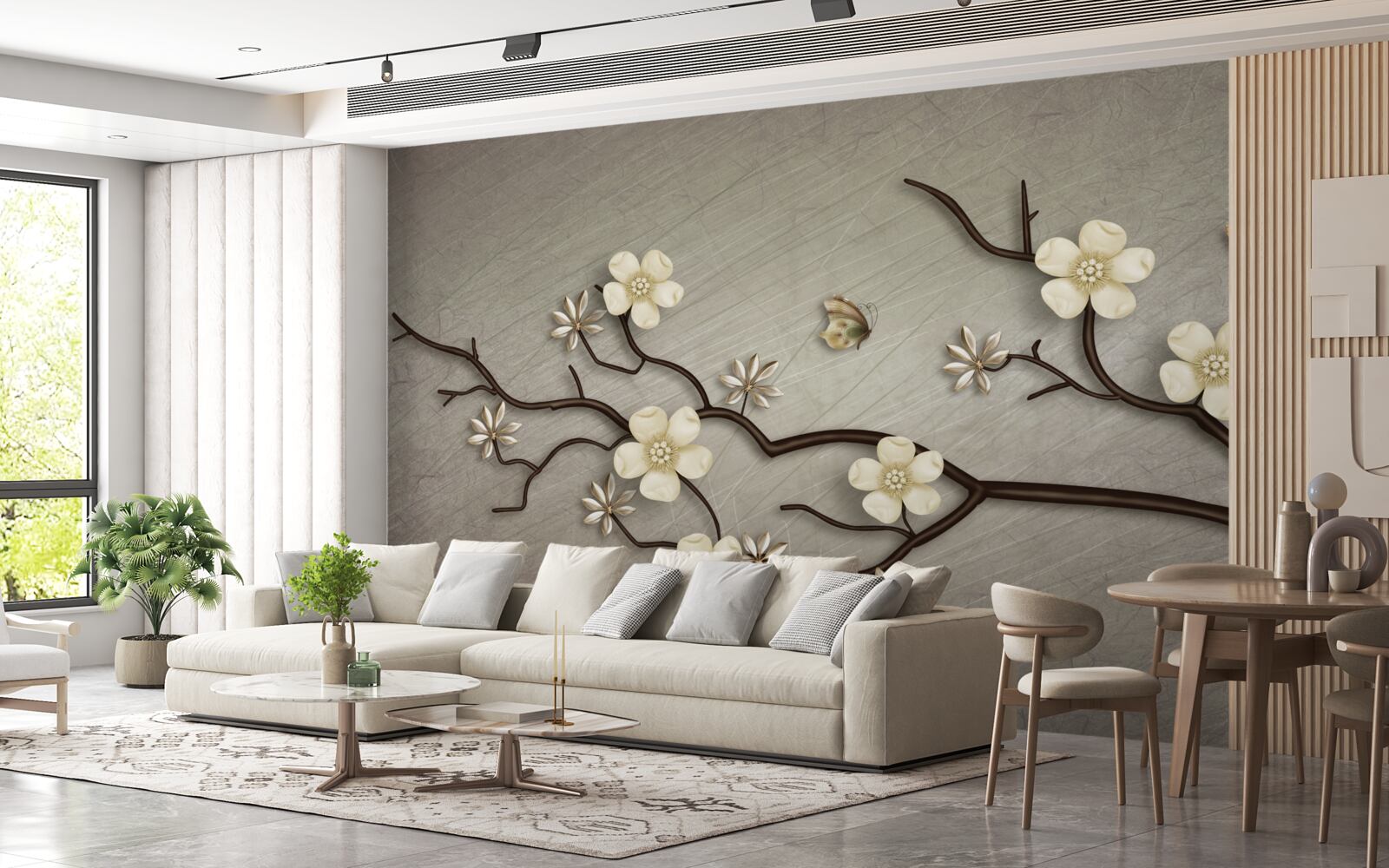 Fototapet ramură de magnolie înflorită cu flori albe