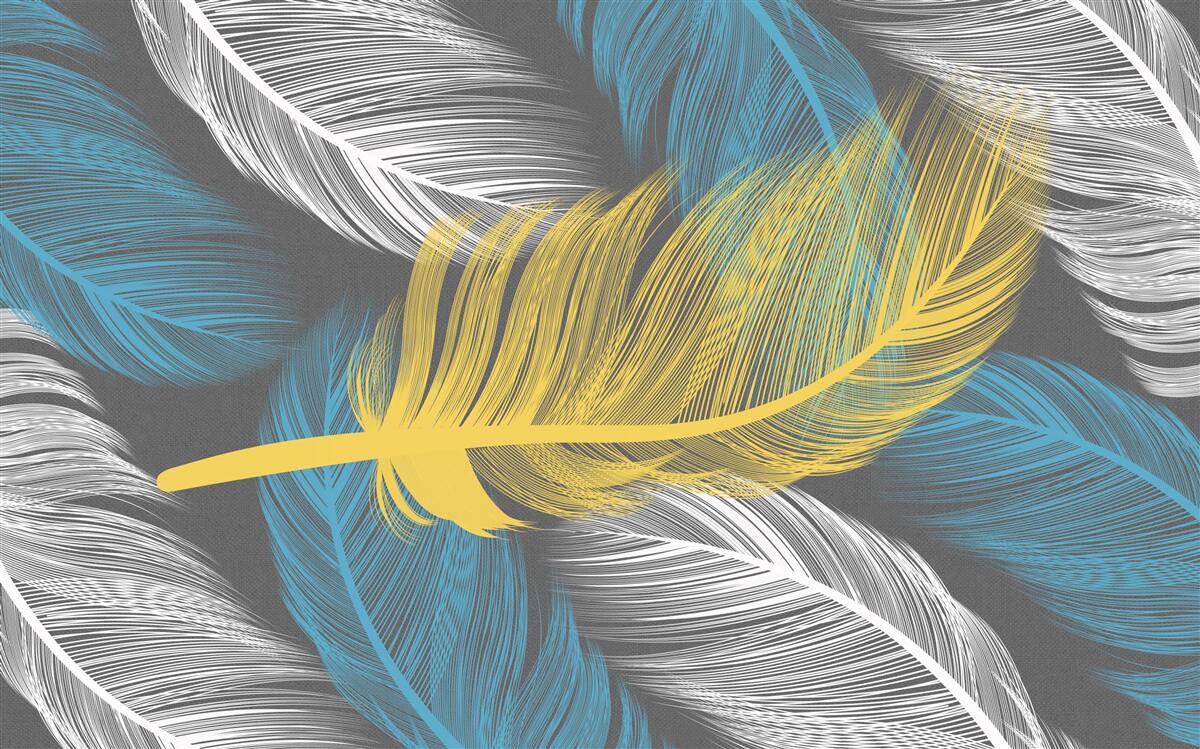 Fototapet printre alb și lumină, o pană de aur iese în evidență