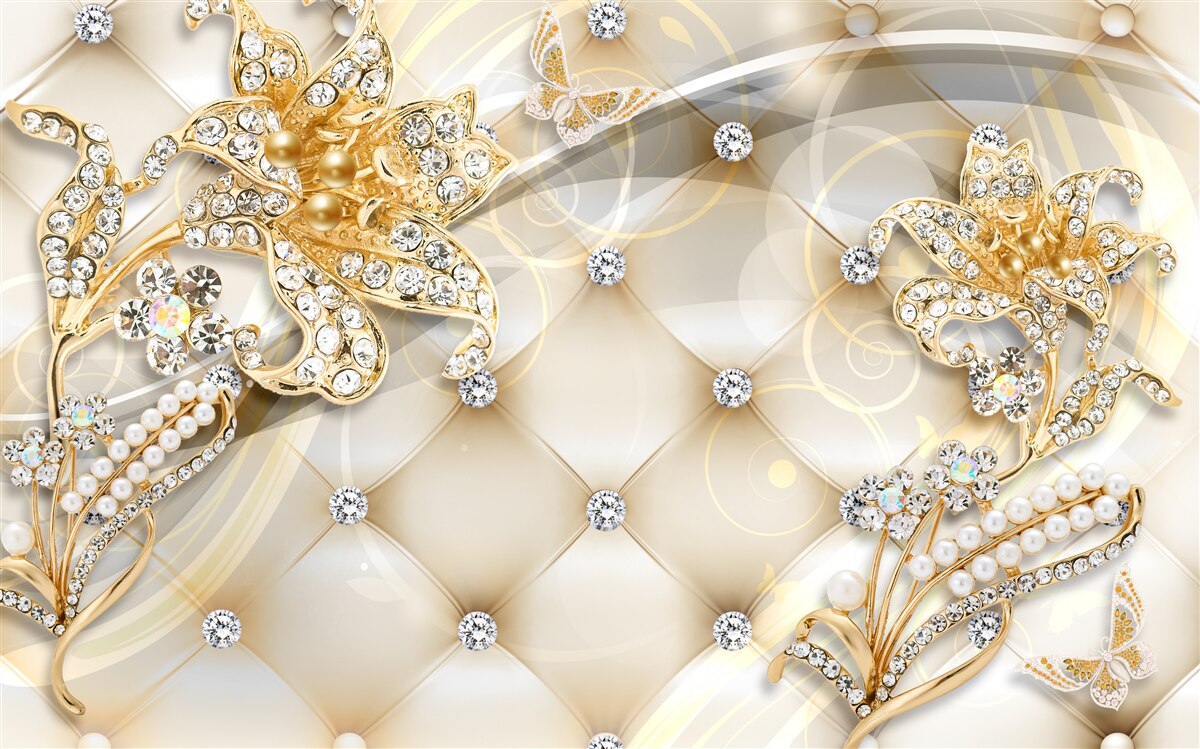 Fototapet ornamente florale din perle și aur