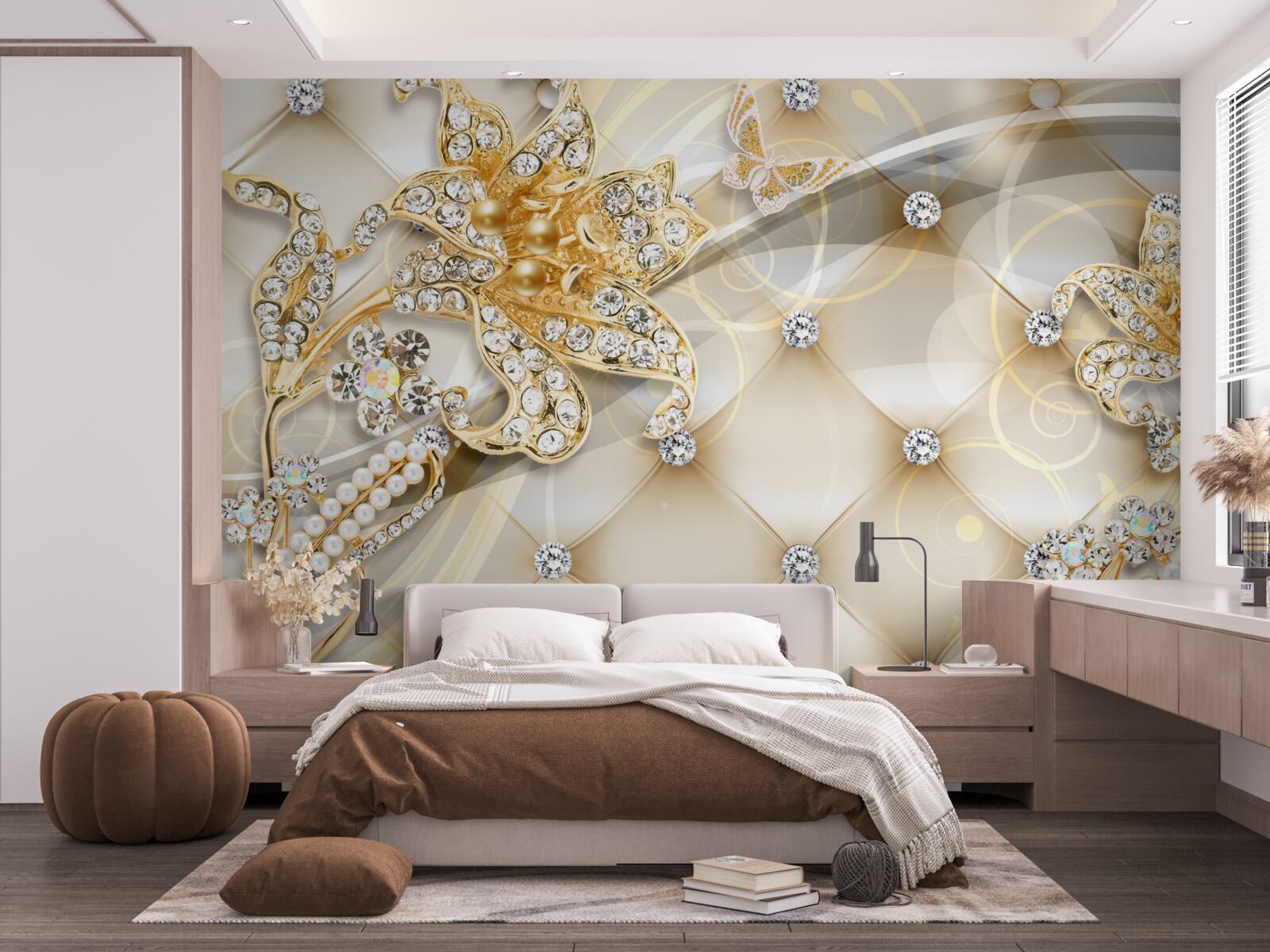 Fototapet ornamente florale din perle și aur