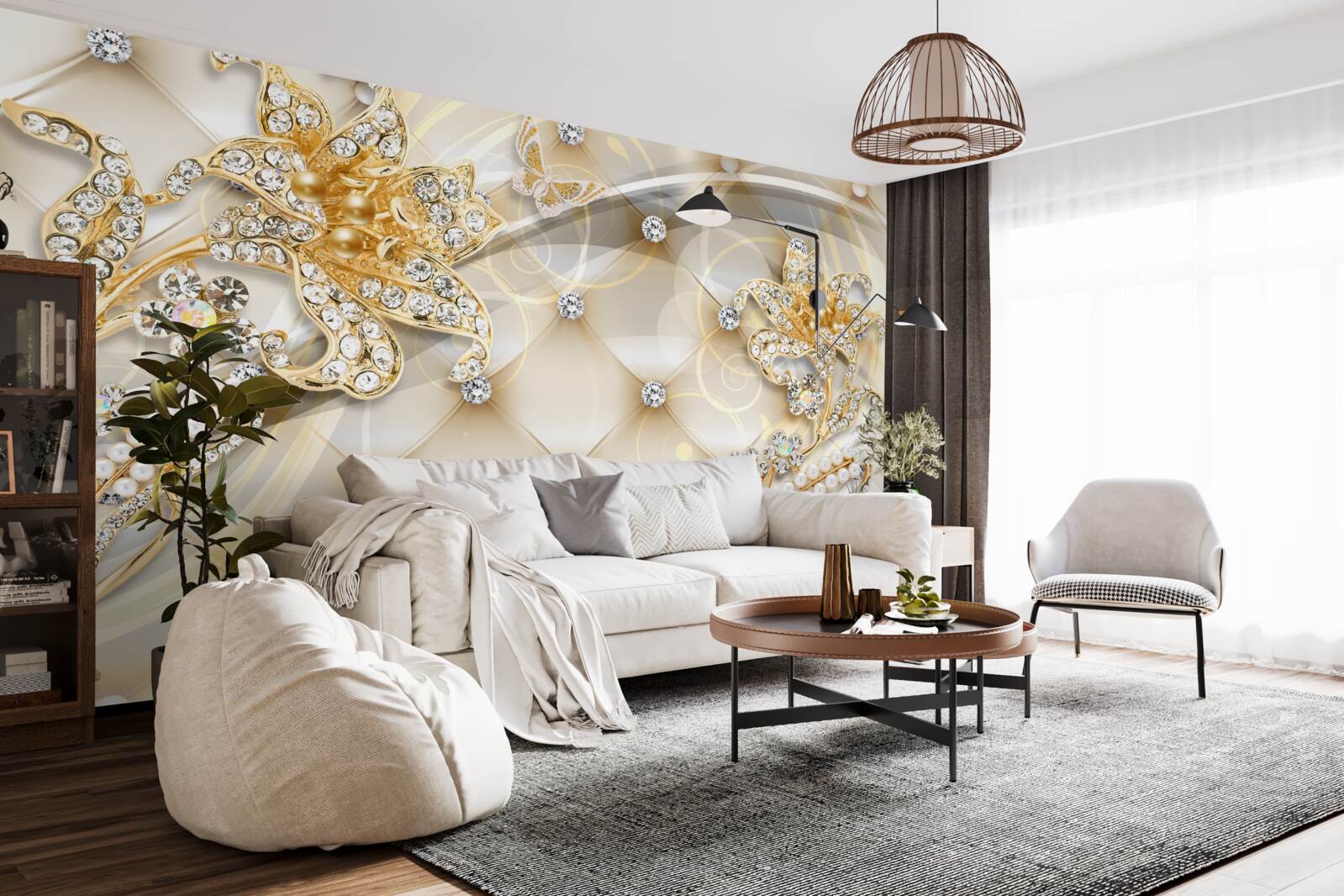 Fototapet ornamente florale din perle și aur